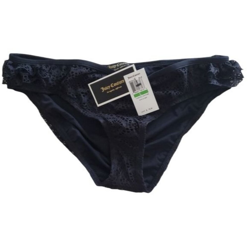 Juicy Couture womens swim bikini bottoms Ruffle Black Sz Large summer beach pool